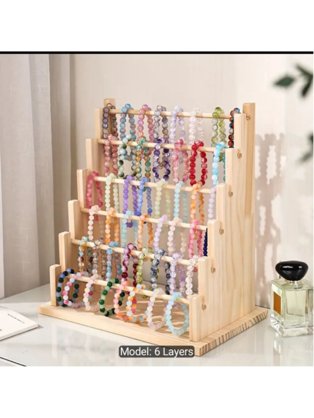 Wood Bracelet Jewelry Organizer 6 Layer